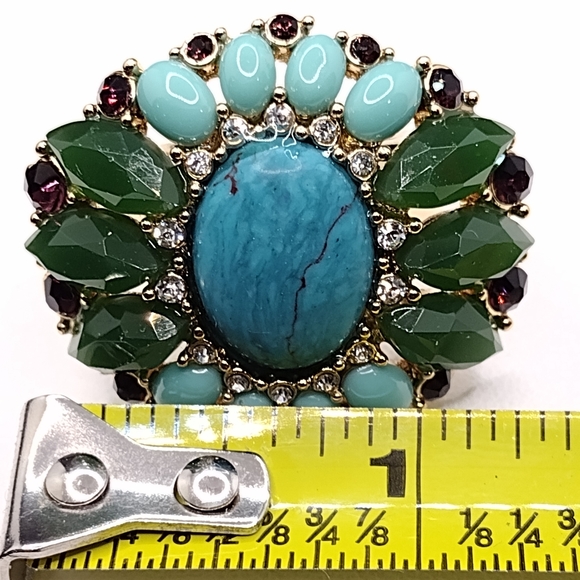 Large multi stone ring size 7 Gold Tone - Picture 12 of 13